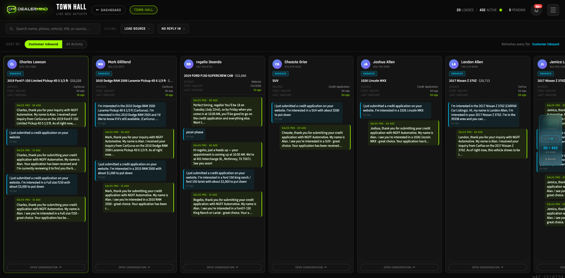 DealerMind Townhall — live conversation monitoring